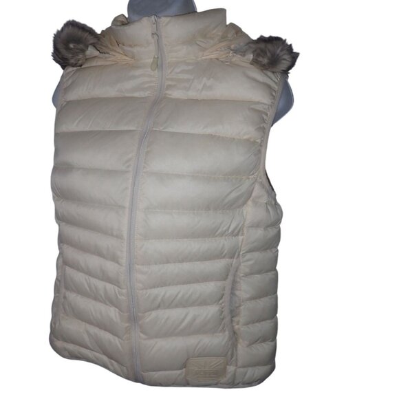 Puffa  XL cream Puffer Vest Detachable Fur‎ Trim Hood Zip Vintage waistcoat - Picture 2 of 6
